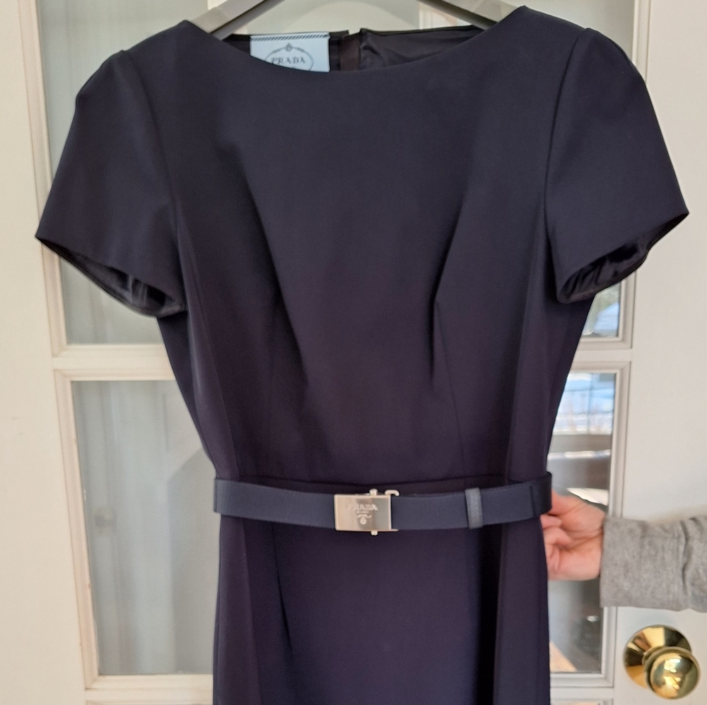 Prada Blue Midi Pencil Skirted Dress